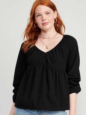 Hauts Old Navy Long-Sleeve V-Neck Crinkled Boho Top Femme Noir | 512-SIBLAM