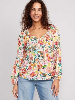 Hauts Old Navy Long-Sleeve V-Neck Crinkled Boho Top Femme Multicolore | 493-CFGHYB