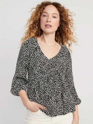 Hauts Old Navy Long-Sleeve V-Neck Crinkled Boho Top Femme Noir | 143-GPBTZW