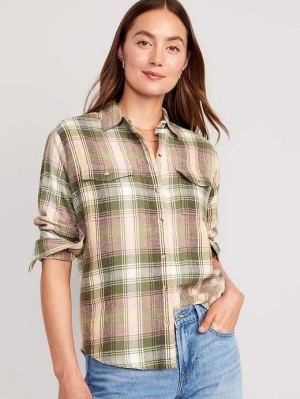 Hauts Old Navy Loose Flannel Shirt Femme Vert Rose | 759-MFREJW