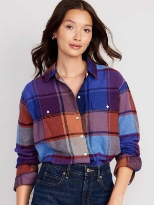 Hauts Old Navy Loose Flannel Shirt Femme Bleu Orange | 718-LMDFQG