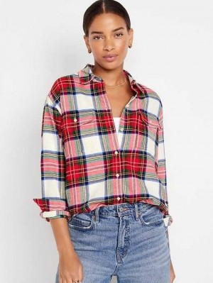 Hauts Old Navy Loose Flannel Shirt Femme Blanche | 943-MASZJI
