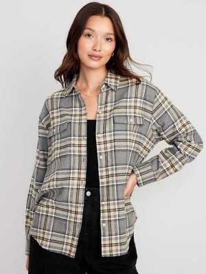 Hauts Old Navy Loose Flannel Shirt Femme Grise Foncé | 415-WTZXRE