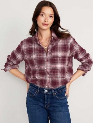 Hauts Old Navy Loose Flannel Shirt Femme Bordeaux | 047-KVIFWE