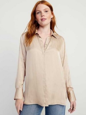 Hauts Old Navy Loose Satin Shirt Femme Beige | 718-TOEWLI