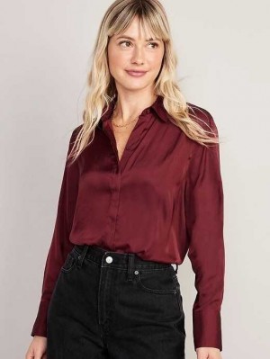 Hauts Old Navy Loose Satin Shirt Femme Rouge Bordeaux | 069-ZJSVMA
