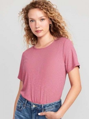 Hauts Old Navy Luxe Nervuré Slub-Knit T-Shirt Femme Rose Doré | 279-FGMJCW