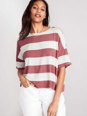 Hauts Old Navy Luxe Oversized Rayé Cropped T-Shirt Femme Marron | 851-ABOFNJ