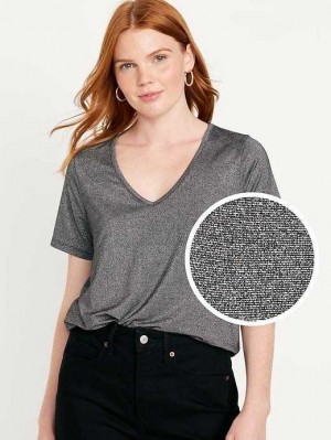 Hauts Old Navy Luxe V-Neck Glimmer T-Shirt Femme Noir | 384-DPLEMH