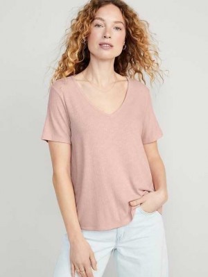 Hauts Old Navy Luxe V-Neck Nervuré Slub-Knit T-Shirt Femme Rose | 548-ZVHWLE