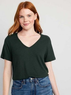 Hauts Old Navy Luxe V-Neck Nervuré Slub-Knit T-Shirt Femme Noir | 536-SVQFZT