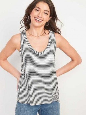 Hauts Old Navy Luxe V-Neck Rayé Swing Tank Top Femme Noir Blanche | 026-VULDQM
