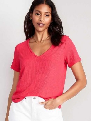 Hauts Old Navy Luxe V-Neck Rib-Knit T-Shirt Femme Cosmic | 049-WTSEHQ