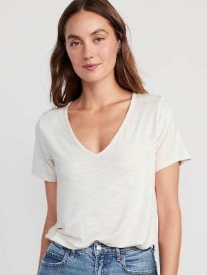 Hauts Old Navy Luxe V-Neck Slub-Knit T-Shirt Femme Blanche | 567-ZAENHU