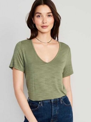 Hauts Old Navy Luxe V-Neck Slub-Knit T-Shirt Femme Bare Ground | 940-GALOET