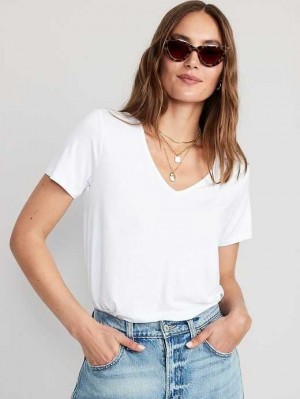 Hauts Old Navy Luxe V-Neck T-Shirt Femme Blanche | 305-IHMFXT