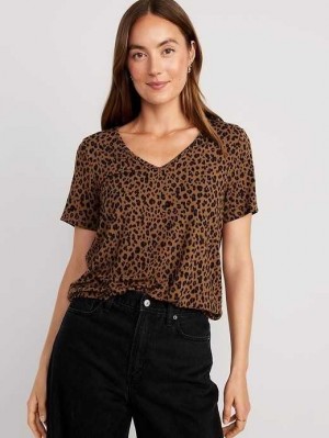 Hauts Old Navy Luxe V-Neck T-Shirt Femme Marron Leopard | 045-GKXUYL