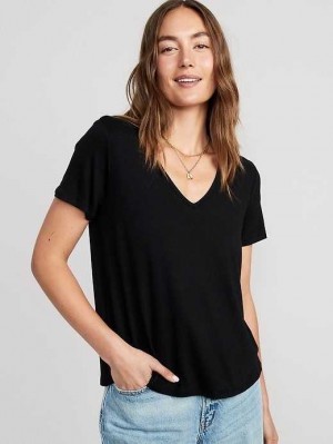 Hauts Old Navy Luxe V-Neck T-Shirt Femme Noir | 851-EADTHP