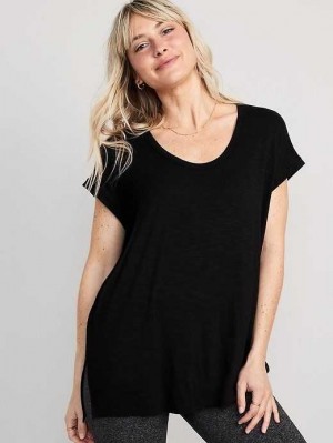 Hauts Old Navy Luxe Voop-Neck Slub-Knit Tunic T-Shirt Femme Noir | 513-YPKCRD