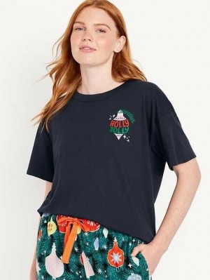 Hauts Old Navy Matching Holiday-Graphique T-Shirt Femme Bleu Marine Bleu | 230-QOYSVT