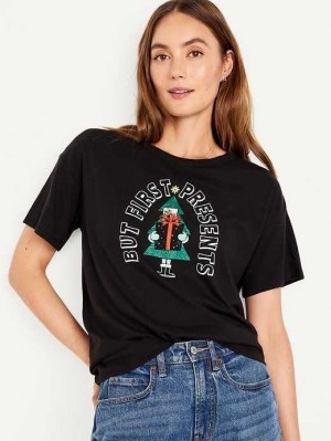 Hauts Old Navy Matching Holiday-Graphique T-Shirt Femme Noir | 034-FKDPLU