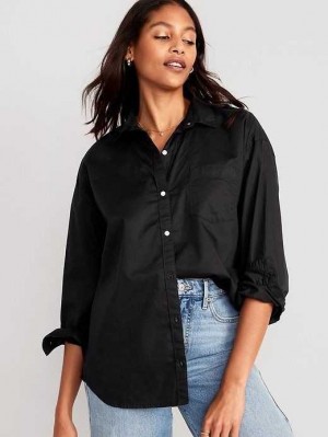 Hauts Old Navy Oversized Boyfriend Shirt Femme Noir | 592-XKUTFL