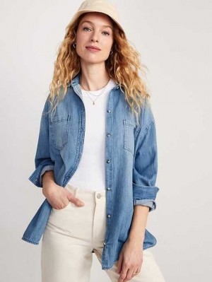 Hauts Old Navy Oversized Boyfriend Shirt Femme Lavage | 519-LIOXQM