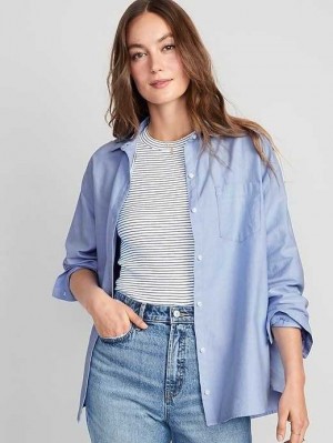 Hauts Old Navy Oversized Boyfriend Shirt Femme Bleu | 094-MQVTDB