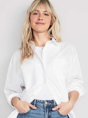 Hauts Old Navy Oversized Boyfriend Shirt Femme Blanche | 049-ICNVWZ