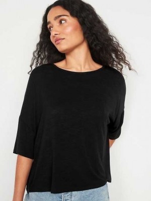 Hauts Old Navy Oversized Elbow-Sleeve Slub-Knit T-Shirt Femme Noir | 093-VUOKCT