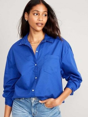 Hauts Old Navy Oversized Poplin Boyfriend Shirt Femme Bleu | 384-JEAFRB