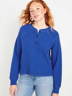 Hauts Old Navy Plush Waffle-Knit Henley Top Femme Bleu | 573-LQVIMC