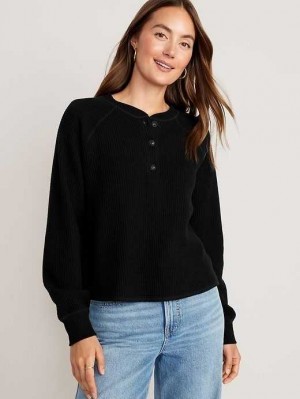Hauts Old Navy Plush Waffle-Knit Henley Top Femme Noir | 516-WKSTFP