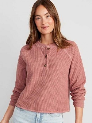 Hauts Old Navy Plush Waffle-Knit Henley Top Femme Rose | 480-GDZOIU