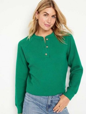 Hauts Old Navy Plush Waffle-Knit Henley Top Femme Serpentine | 391-BWTEDY