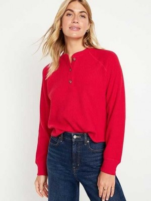 Hauts Old Navy Plush Waffle-Knit Henley Top Femme Rouge | 238-FNDYMS