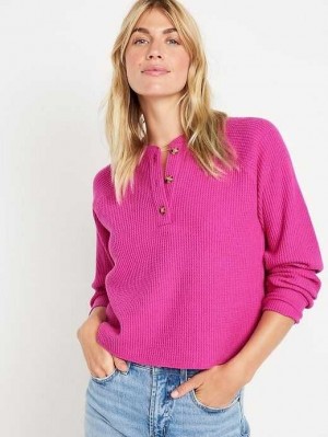 Hauts Old Navy Plush Waffle-Knit Henley Top Femme Flamingo Feather | 156-TVILXE