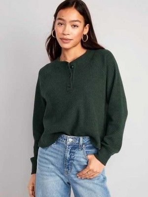 Hauts Old Navy Plush Waffle-Knit Henley Top Femme Noir | 149-RONKTA