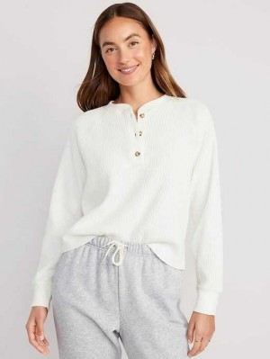 Hauts Old Navy Plush Waffle-Knit Henley Top Femme Bleu Clair | 854-ZMRXKQ