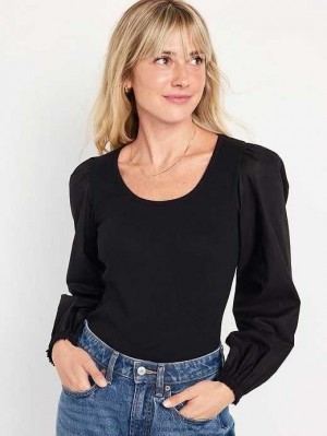 Hauts Old Navy Puff Sleeve Mixed Materiel Top Femme Blackjack | 973-QVUIHS