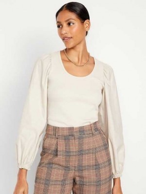 Hauts Old Navy Puff Sleeve Mixed Materiel Top Femme Plucky Wishbone | 843-KEVBHS
