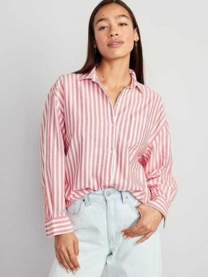 Hauts Old Navy Rayé Oxford Boyfriend Shirt Femme Blanche Rouge Stripes | 986-DQSOGJ