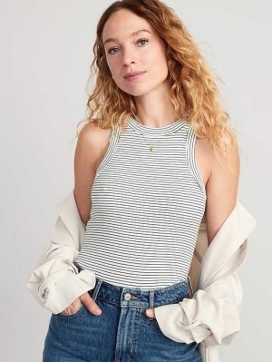 Hauts Old Navy Rayé Rib-Knit Cropped Tank Top Femme Bleu Marine Stripes | 645-HOTYSB