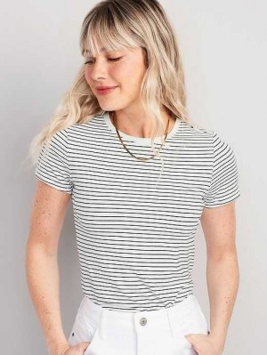 Hauts Old Navy Rayé Slim-Fit Cropped T-Shirt Femme Bleu Marine Stripes | 639-EABCTN