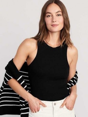 Hauts Old Navy Rib-Knit Cropped Tank Top Femme Noir | 705-UMDINL