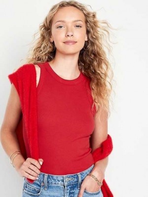Hauts Old Navy Rib-Knit Cropped Tank Top Femme Rouge | 580-DWTKLF