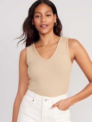 Hauts Old Navy Rib-Knit V-Neck Tank Top Femme Desert Floor | 764-EONRSM