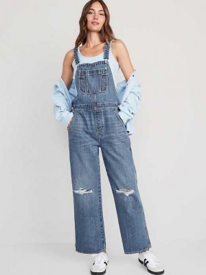 Jean Old Navy Baggy Larges-Leg Non-Stretch Ripped Jean Overalls Femme Lavage | 734-PMWHID