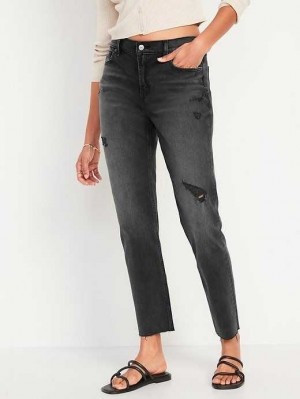 Jean Old Navy Boyfriend Droit Ripped Black Jeans Femme Raspy | 534-OQPJXE