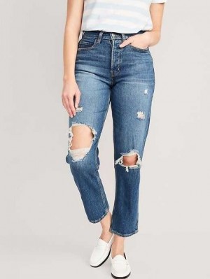 Jean Old Navy Curvy Extra High-Waisted Sky-Hi Droit Button-Fly Ripped Jeans Femme Saylor | 076-VKONSL
